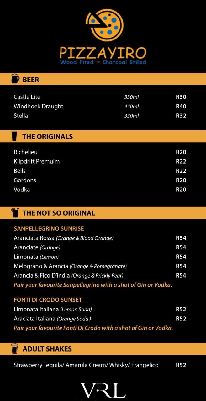 Pizzayiro alcoholic beverages menu page 2
