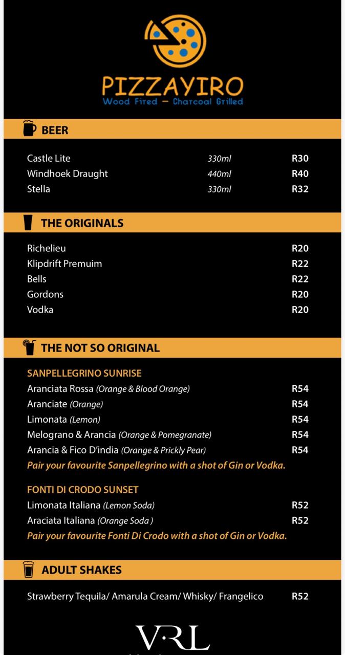 Pizzayiro alcoholic beverages menu page 2