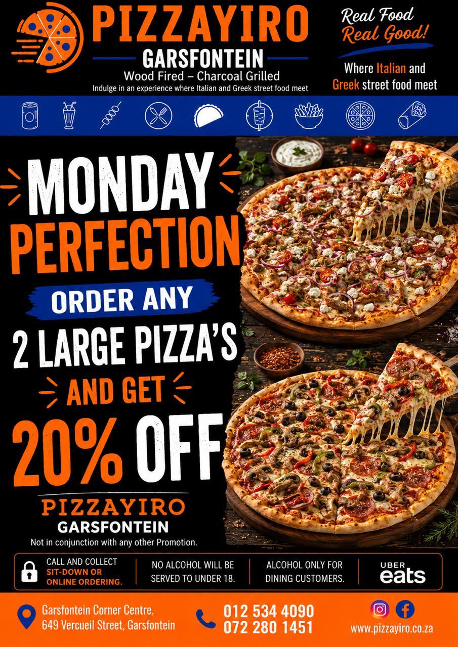 2 Large Pizzas 20% Off flyer