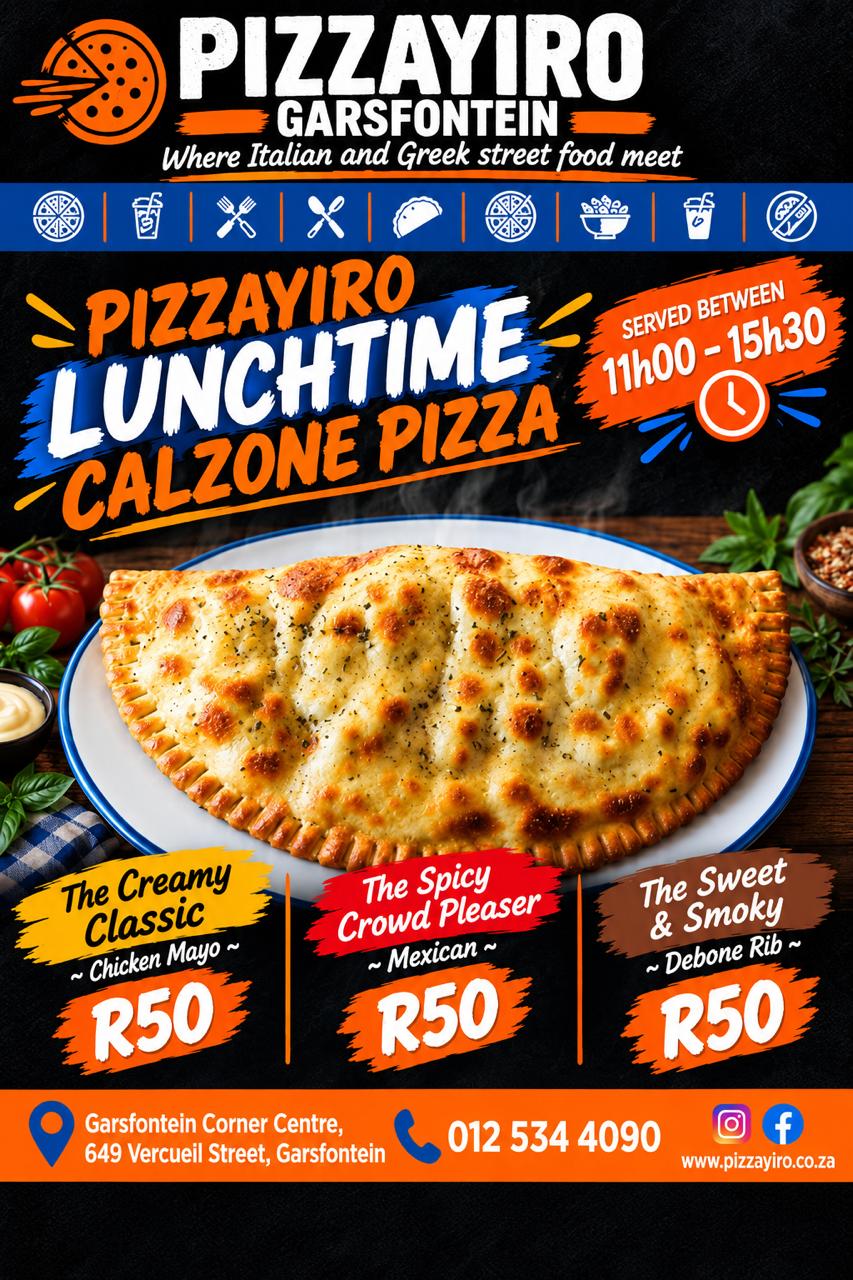 Lunch Time Pizza Calzone flyer